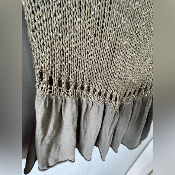 Anthropologie Meadow Rue Green Gold Knit Cardigan Sweater Ruffle Button Top Boho - Picture 10 of 11